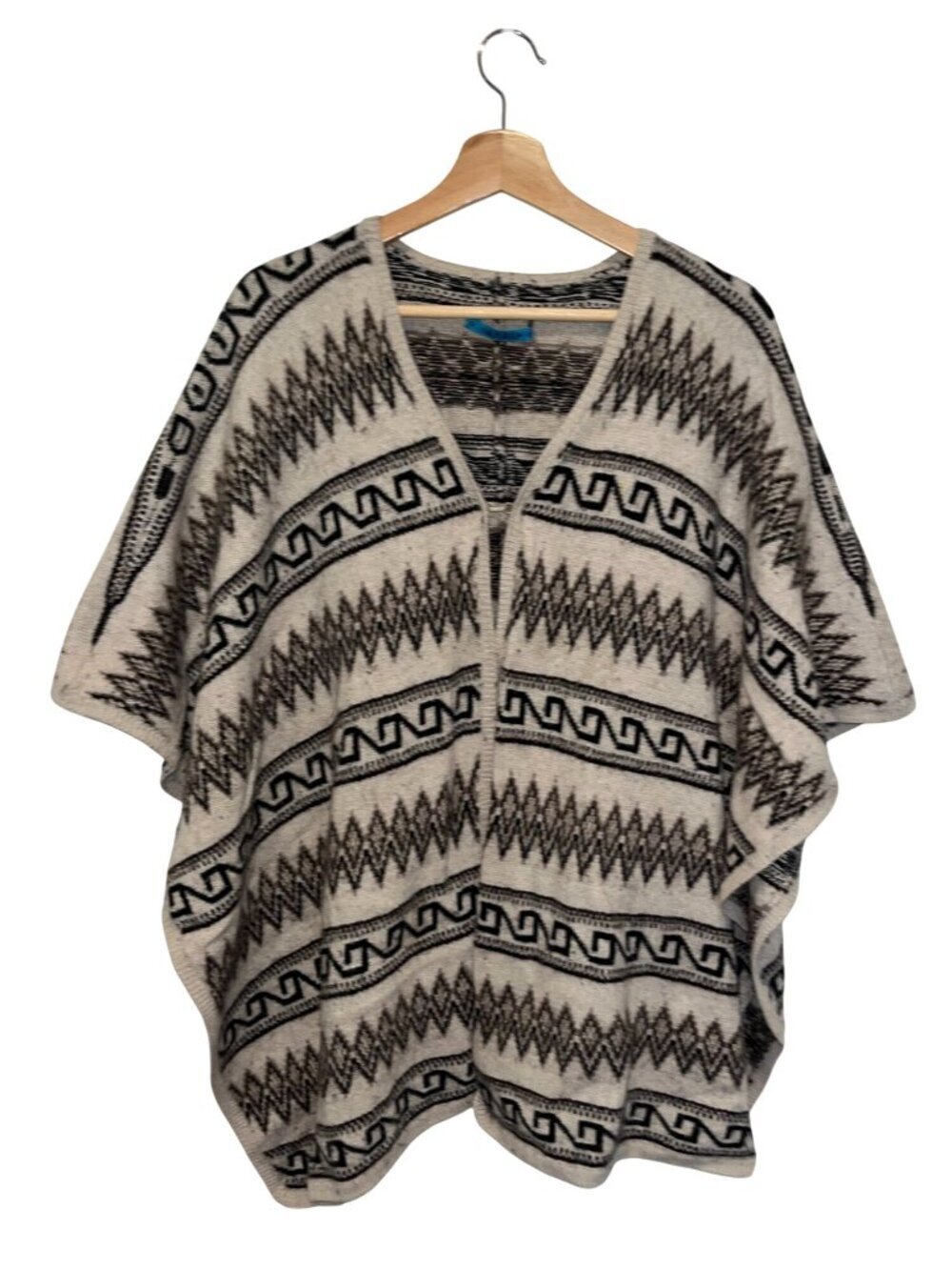 Alice + Olivia Poncho Cashmere Wool Southwest Womens One Size Beige/Black